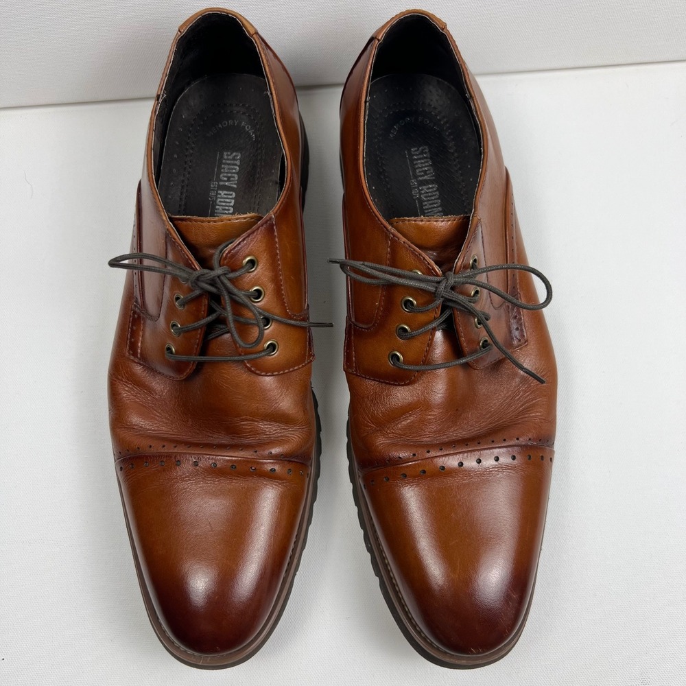 Stacy Adams Mens 10M Cognac Brown Leather Cap Toe Brogue Oxford Shoes 25216-221